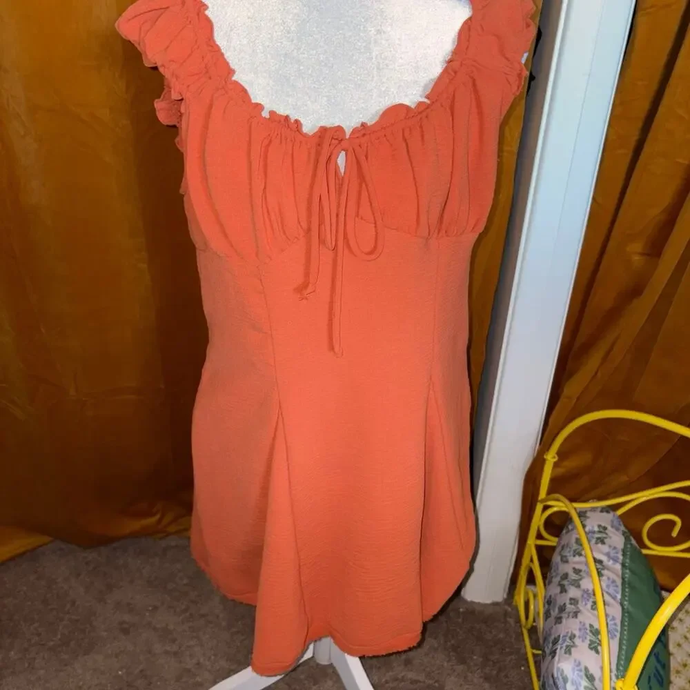 Urban Outfitters Kimchi Blue Blair Mini Dress Rust Orange Ruffle Tie Front L